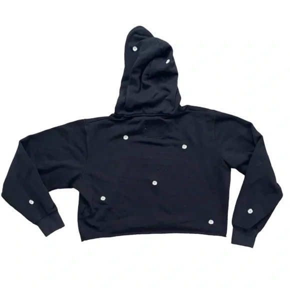 HOLLISTER Daisy Cropped Pullover Hoodie Sweatshirt in Dark Gray/Black Size S - Picture 6 of 8